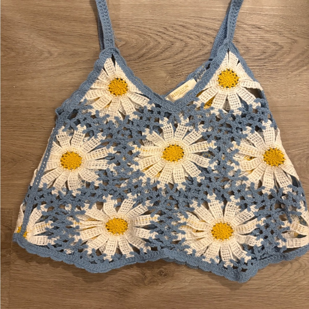 Rebellion Crochet Daisy Camisole - Blue, White & Yellow - Picture 2 of 4
